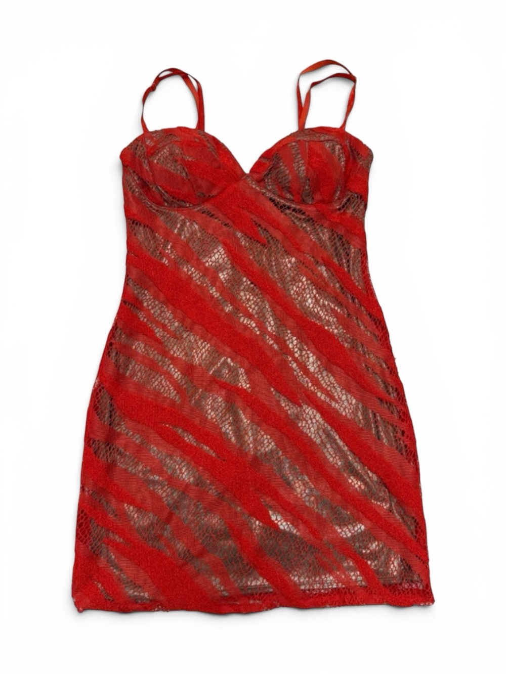 Y2K Micro Mesh Orange Zebra Lace Mini Slip Dress